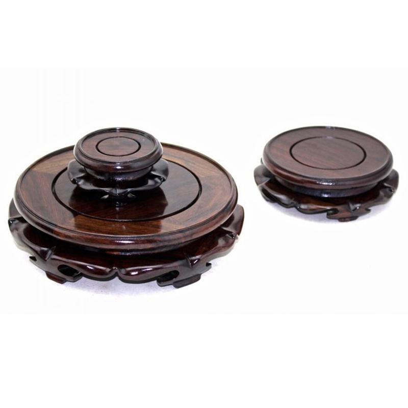 Wooden Chinese Vintage Pedestal Display Stand Carving Round Base Decor Buddhist