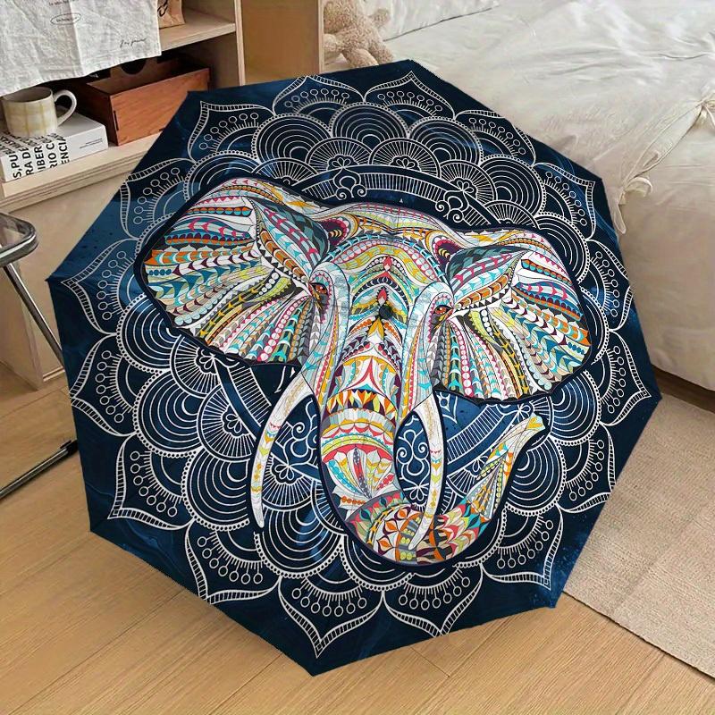 

1pc Automatic Open/Close Elephant Mandala Design Compact Travel Umbrella, 8-Rib Frame, Lightweight & Portable for Women/Men, A (as the picture,Iron&8K)