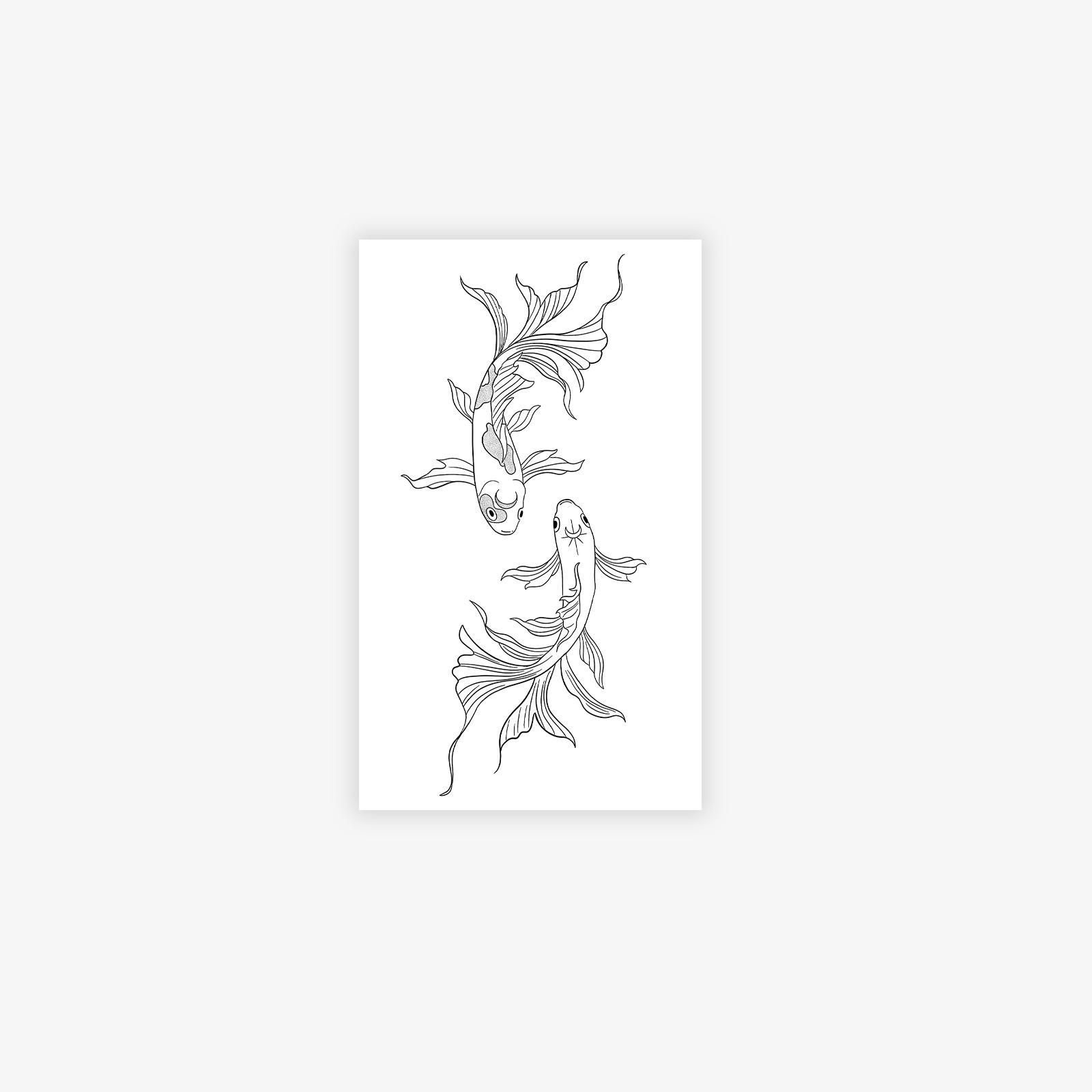 

Minimalist Line Koi Tattoo Sticker, Waterproof And Long-Lasting, Literary Arm Model, Simulated Tattoo Sticker. 9*15
