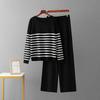 2025 Spring and Autumn New Casual Fashion Set Fashionable Age-Reducing Striped Knitted Top Wide-Leg Trousers Two-piece Set Women