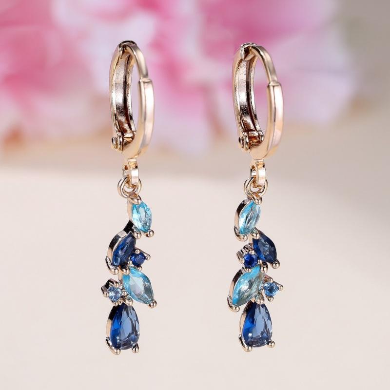 Hot Sale Hot Sale New Champagne Golden Horse Eye Aquamarine Diamond Earrings