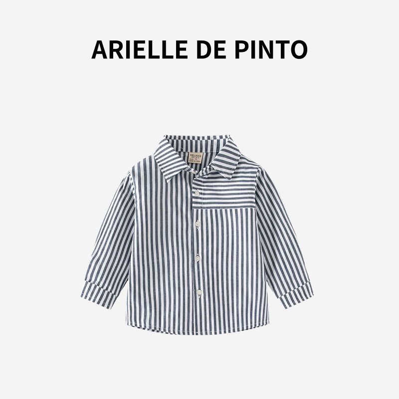 Французская детская рубашка с длинным рукавом Arielle De Pinto, весенний стиль, корейская версия, вышивка в полоску, корейский стиль для малышей Black and white stripes 90