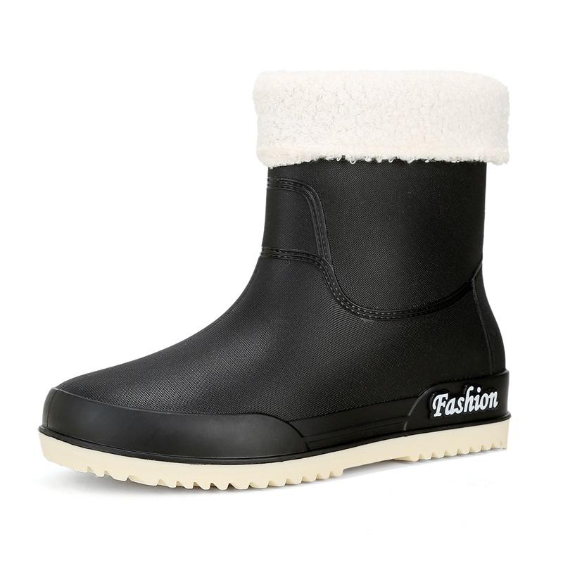 rain shoes women's adult short water shoes non-slip waterproof boots wear-resistant four-season students versatile solid color warm rain boots women