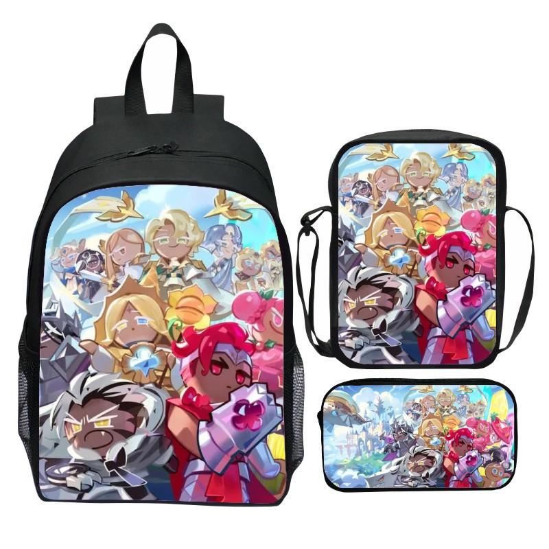 Cookie Run Kingdom Three Piece Set Backpack Cartoon Game Peripheral Elementary School Backpack Shoulder Bag Small Pencil Case