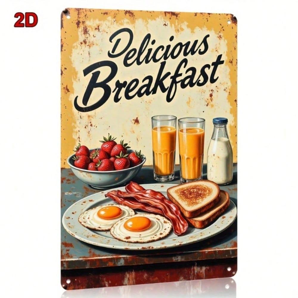 Vintage Metal Sign Fried Eggs Bacon 20x30cm Waterproof Wall Decor Kitchen Retro