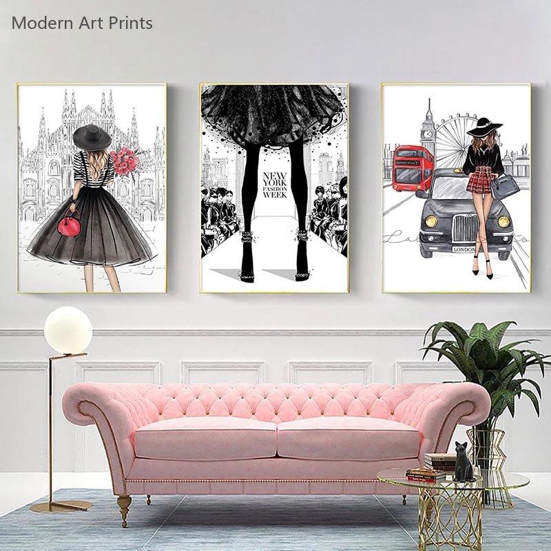 Fashion Paris Grils Canvas Poster Modern Wall Art Posters New York London Perfume Pictures Print Painting For Living Room Decor