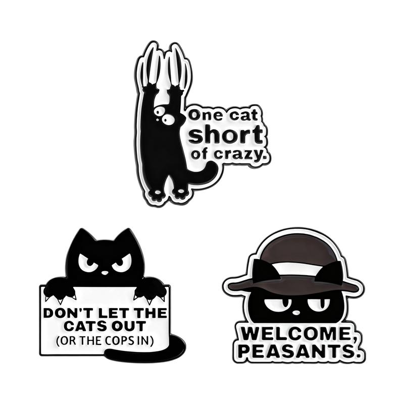 Black Cats Enamel Pins Funny Cool Kitten Meow Brooches Lapel Badges Simple Cartoon Animal Jewelry Gift for Friends