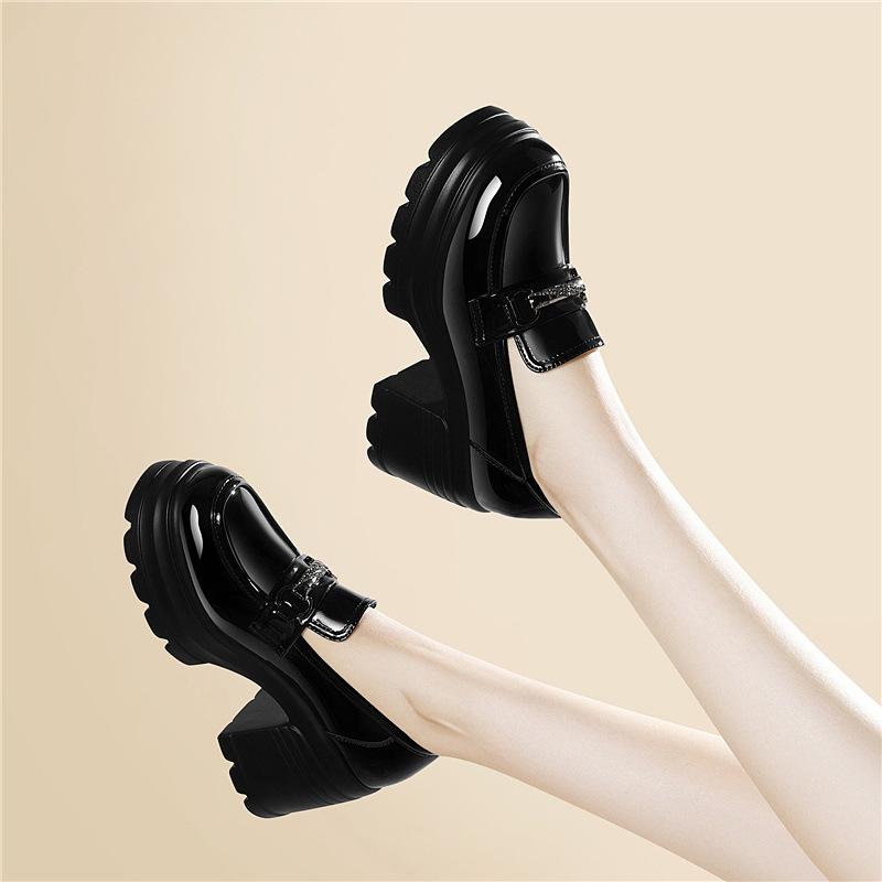 British style loafers retro platform cm one-pedal single shoes women's uniform versatile height increase fashion temperament women's shoes