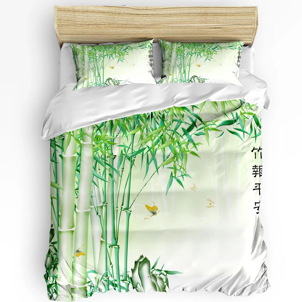 Green Bamboo Butterfly Chinese Style Bedding Set 3pcs Duvet Cover Pillowcase Kids Adult Quilt Cover Double Bed Set Home Textile