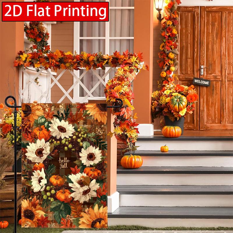 2D Flat, 2D Flat Hello_ Autumn Wreath_ Thanksgiving Garden Flag_4 (1)- Outdoor Garden Flag Double-sided Home Decoration Courtyard Decoration Outdoor D