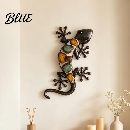 Tropical Home Accents Iron Art Lizard Decor Wall Metal Gecko Colorful Painted Exotic Garden Fence Decoration Outdoor Farmhouse Hanging