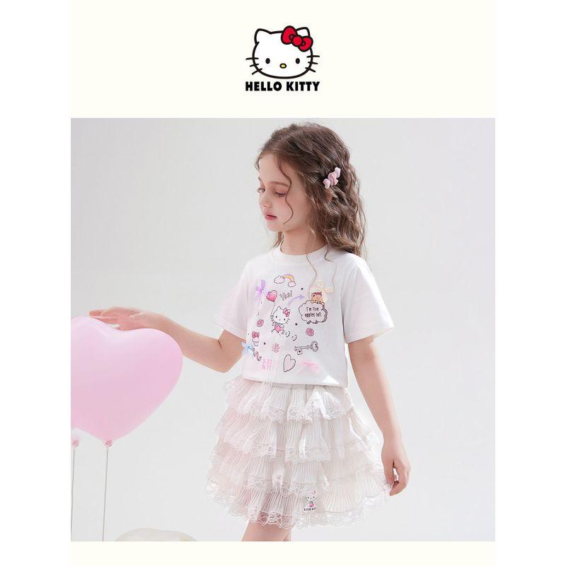 Hellokitty Girls Summer Suit 2025 New Short-Sleeved Girl Skirt Kidsren's Summer Suit Two-Piece Trendy Set