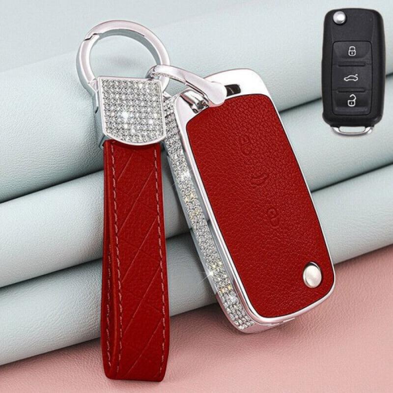 A+ Zinc Alloy Leather Diamond Car Key Case Cover For VW Polo Beetle Passat Jetta