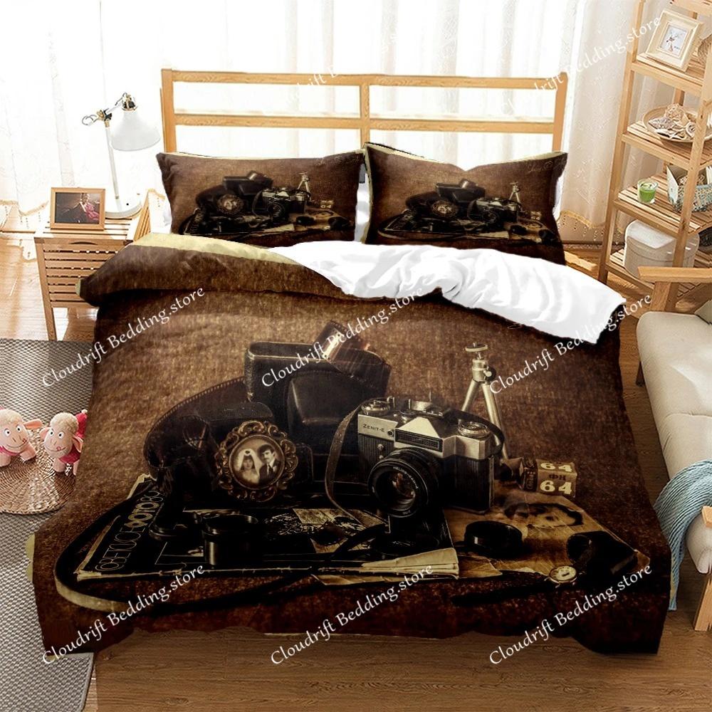 Vintage Camera Duvet Cover Fashion Comforter Bedding set Soft Quilt Cover and Pillowcases for Teens Boy SingleDoubleQueenKing