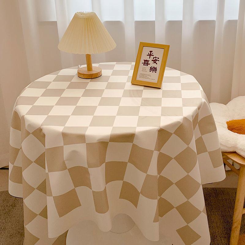 British Plaid Flannel Tablecloth Light Luxury Retro Round Table Cloth Coffee Table Cover Dustproof Dining Table Fabric