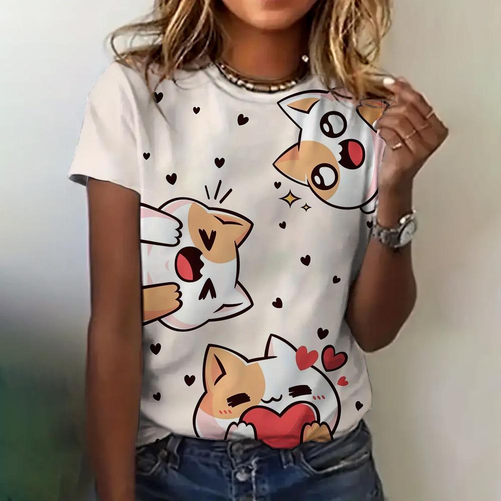 Summer Cute Funny Cat 3D Print T-shirts Women Streetwear Casual Fashion Y2k Short Sleeve T Shirt O-neck Tees Tops Clothing