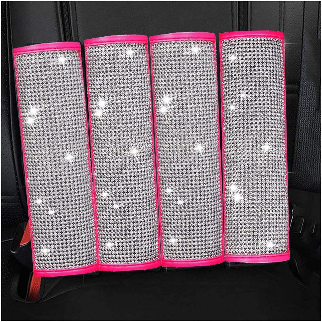 U&M 4 Packs Bling Bling Seat Belt Shoulder Pads, Luster Crystal Car Seatbelt Covers Diamond Car Decor Accessories for Women (Silver) (Black)