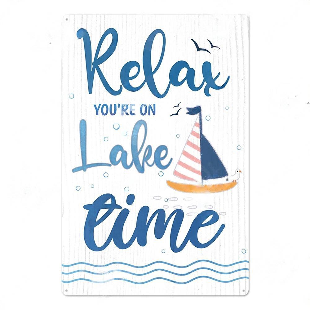 Lake House Posters Vintage Metal Tin Signs Decor Rustic Plaque Metal Plate Wall Art Decor for Living Room