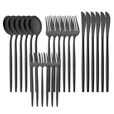 24Pcs Black Flatware Stainless Steel Tablrware Cutlery Set - Includes Knife Fork & Spoon For Home Kitchen Parties & Restaurants