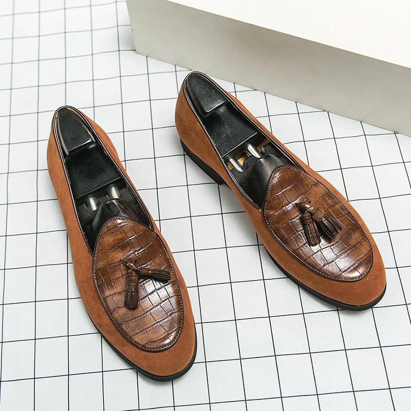 

Новые модные зеленые мокасины для мужчин из флока с круглым носком, без застежек, с кисточками, мужские деловые туфли коричневого цвета, черные, размер 38-48 48 коричневый