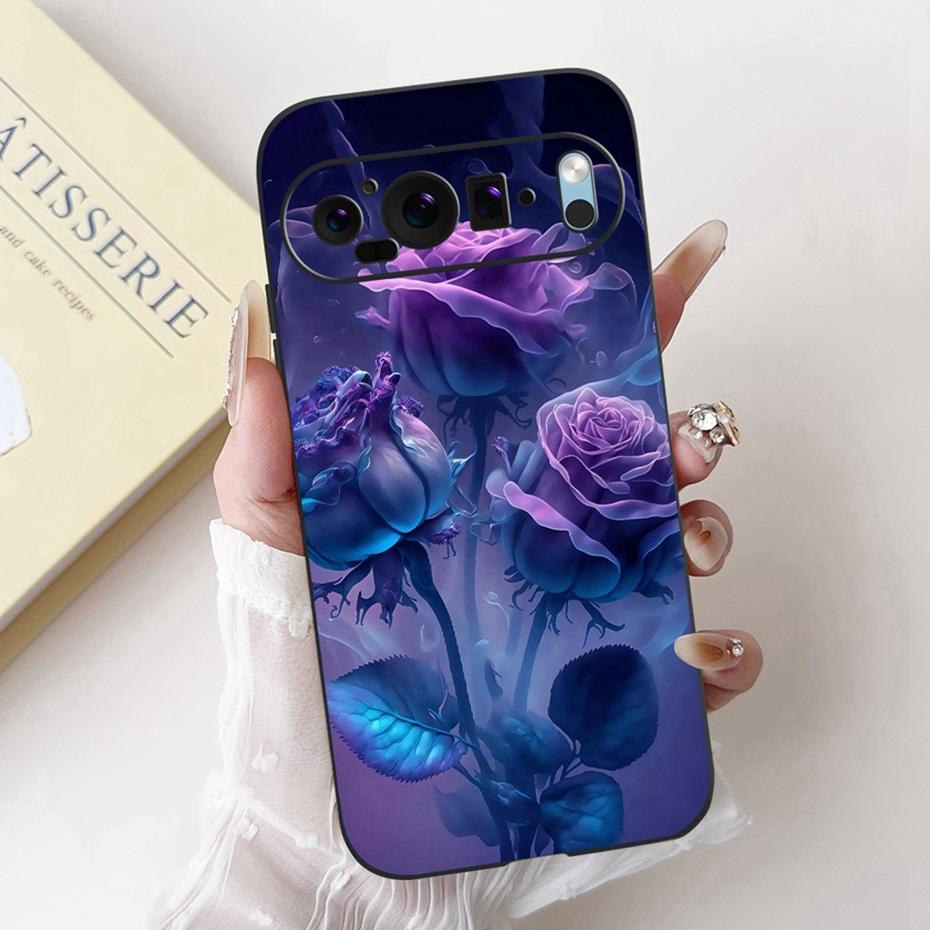 Beautiful Floral Painting Phone Case For Google Pixel 9 Pro 9A Black Silicone Soft Cover For Google Pixel9 9A 9Pro Cases Bumpers
