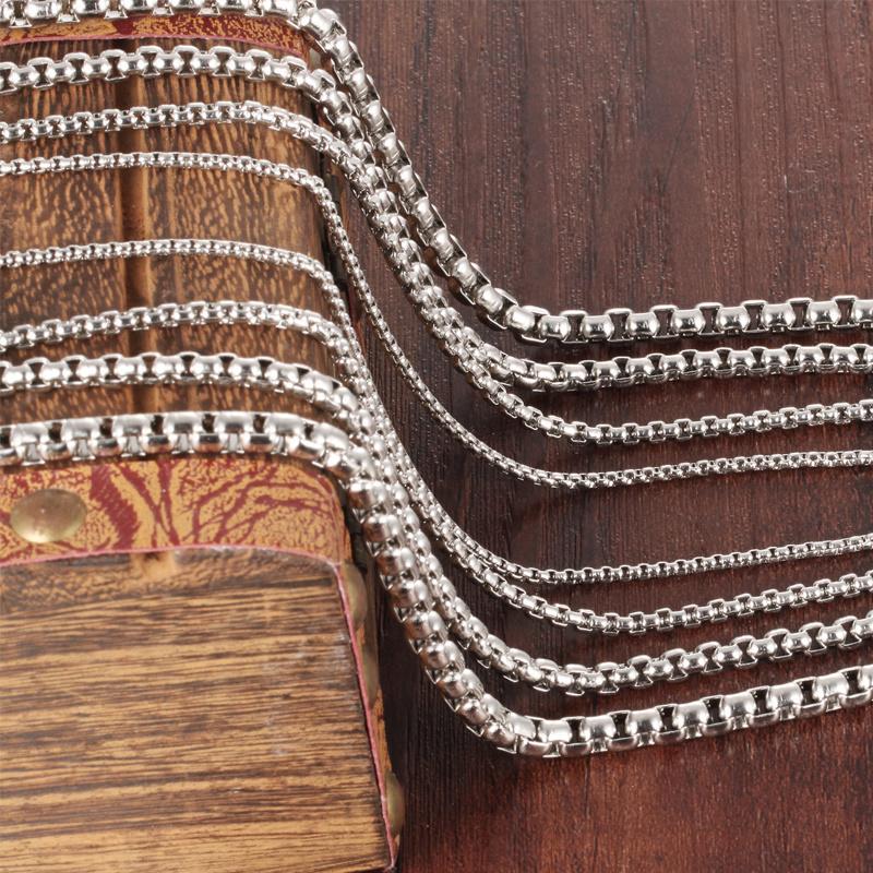 304 Stainless steel Silver/gold/black Men's Square pearl Chain Women Necklace 4mm Width