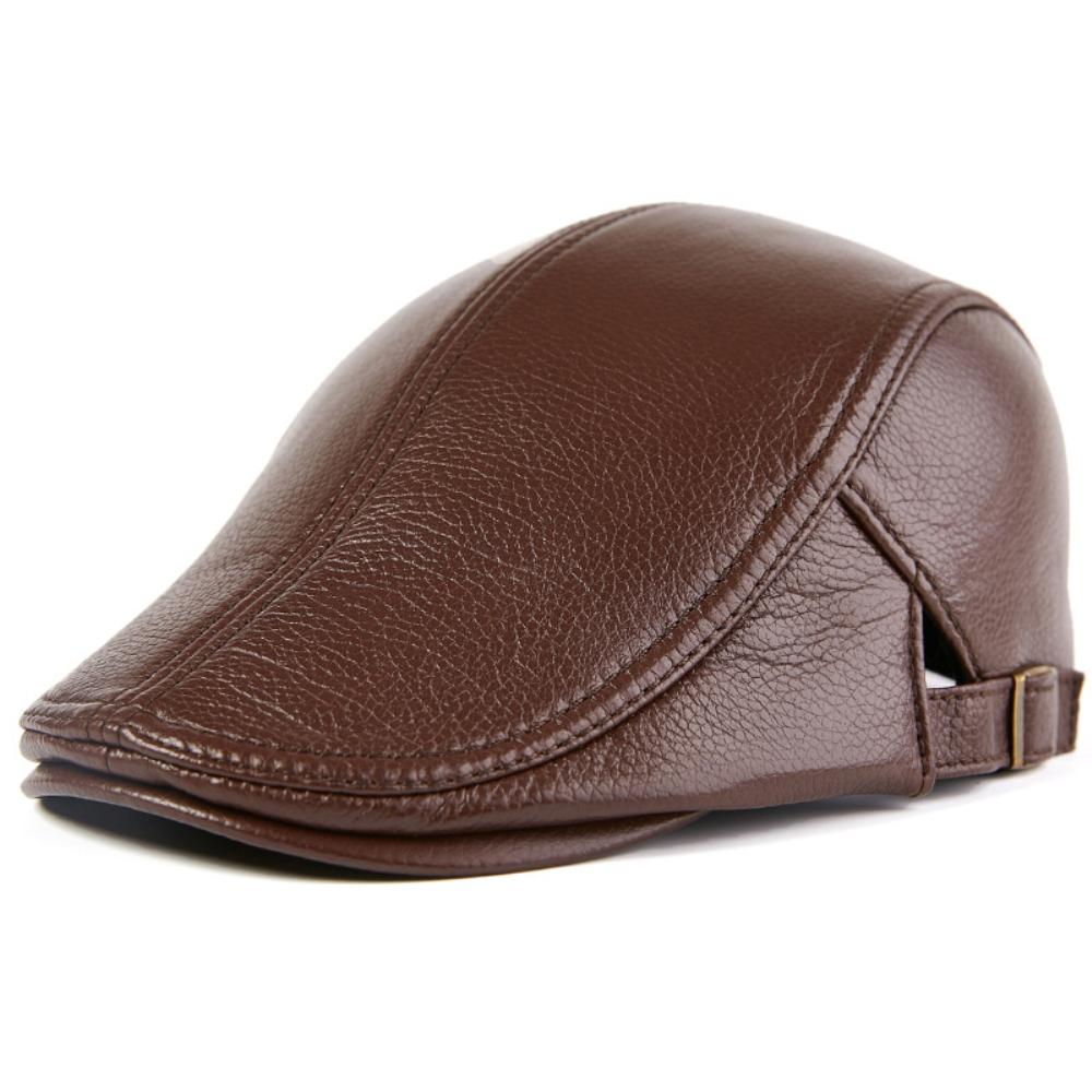 

HT4850 Mens Berets Women New High Quality Autumn Winter Genuine Leather Hat Male Female Ivy Flat Cap Vintage Plus Size Beret Cap L 54-56CM коричневый