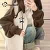Women's 2026 Spring/Autumn Color-Block Hooded Cardigan Sweatshirt