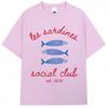 Les Sardines Social Club Graphic T Shirt Summer Fashion Vintage   Short Sleeve Oversized Cotton Casual Tees Streetwear