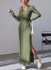 2024 Spring/Summer Women's Ribbed Knit Slim Fit Long Sleeve Lapel Dress