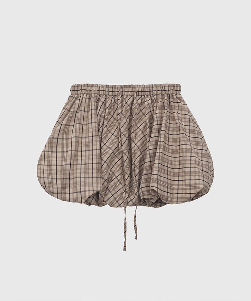 Kwinseulaebis Pumpkin Check Banding Balloon Mini Skirt
