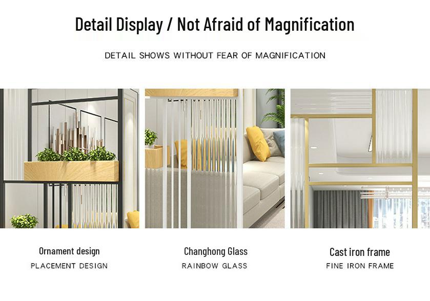 Modern Nordic Glass Partition Screen with Iron Art and Stainless Steel Washstand for Luxury Living Room and Entryway