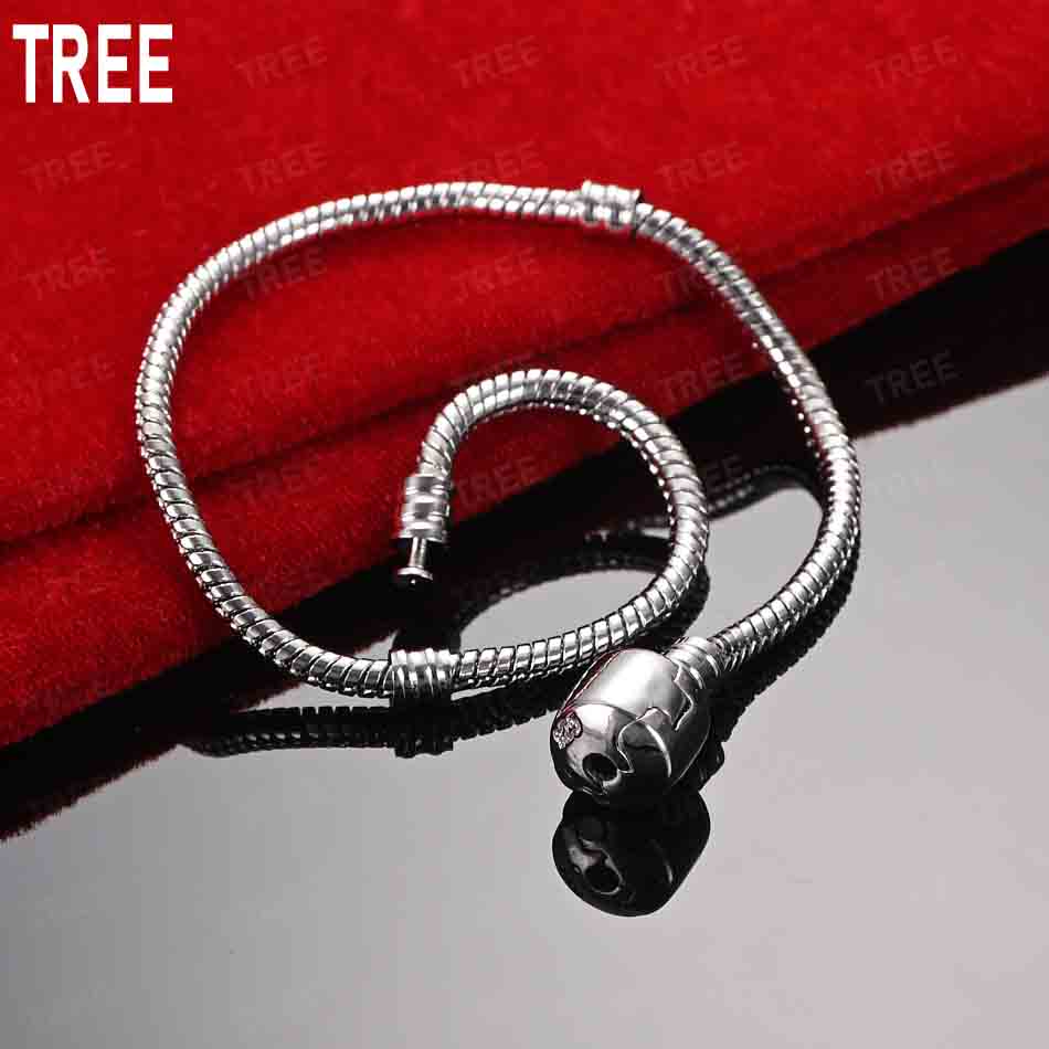 925 Sterling Silver Snake Bone Side Chain Simple Bracelet Gift Jewelry 20CM