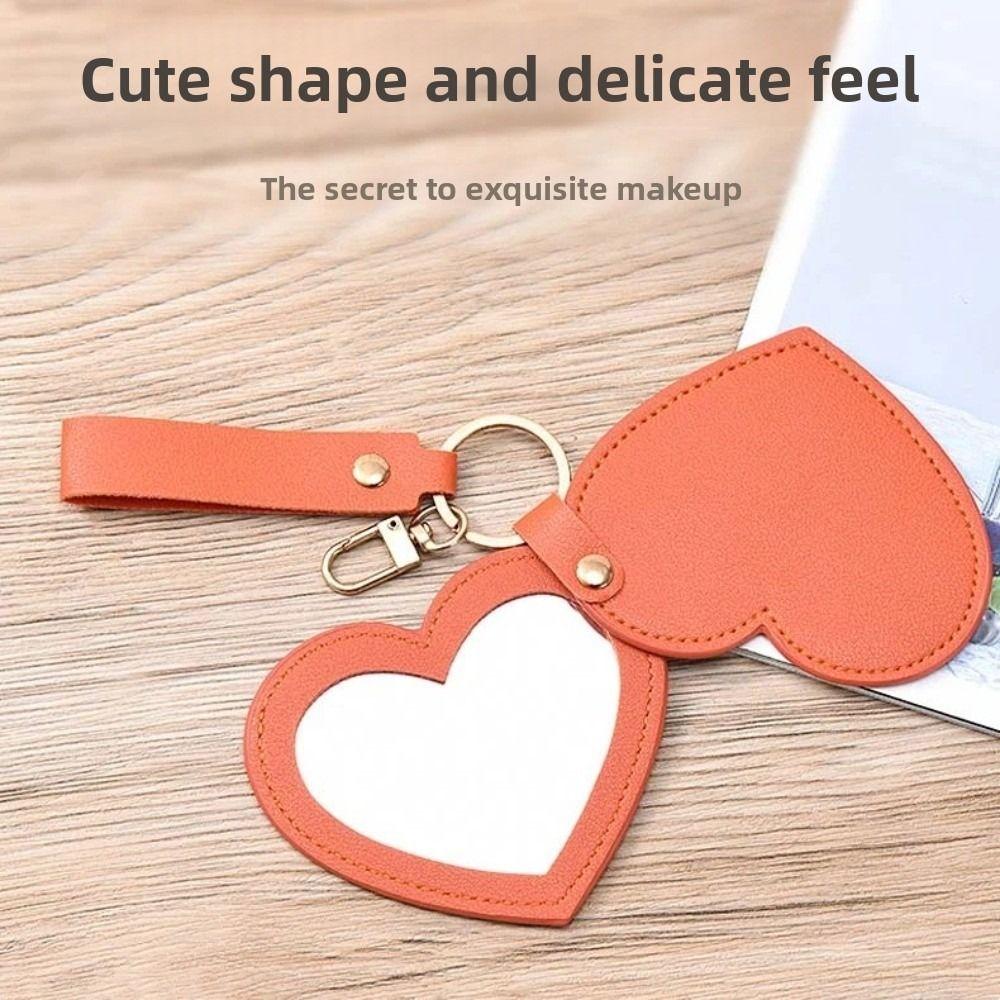 Rotate Small Mirror PU Leather Pendant PU Leather Colorful Love Keychain  Valentine's Day Gift