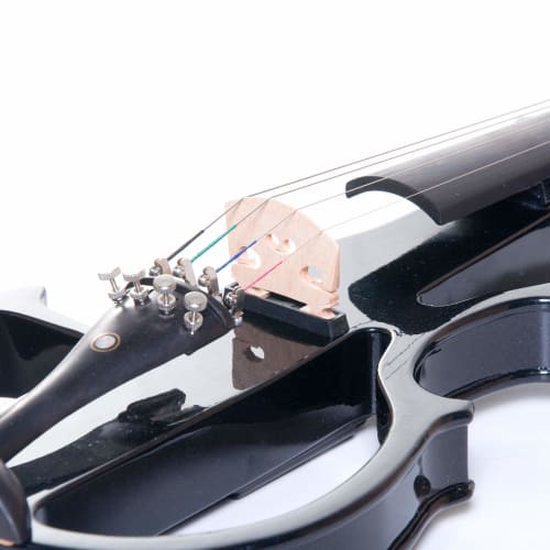 Cecilio CEVN-2BK Solid Wood Silent/Electric Violin (Style 2), 4/4 Full Size, Black Metallic