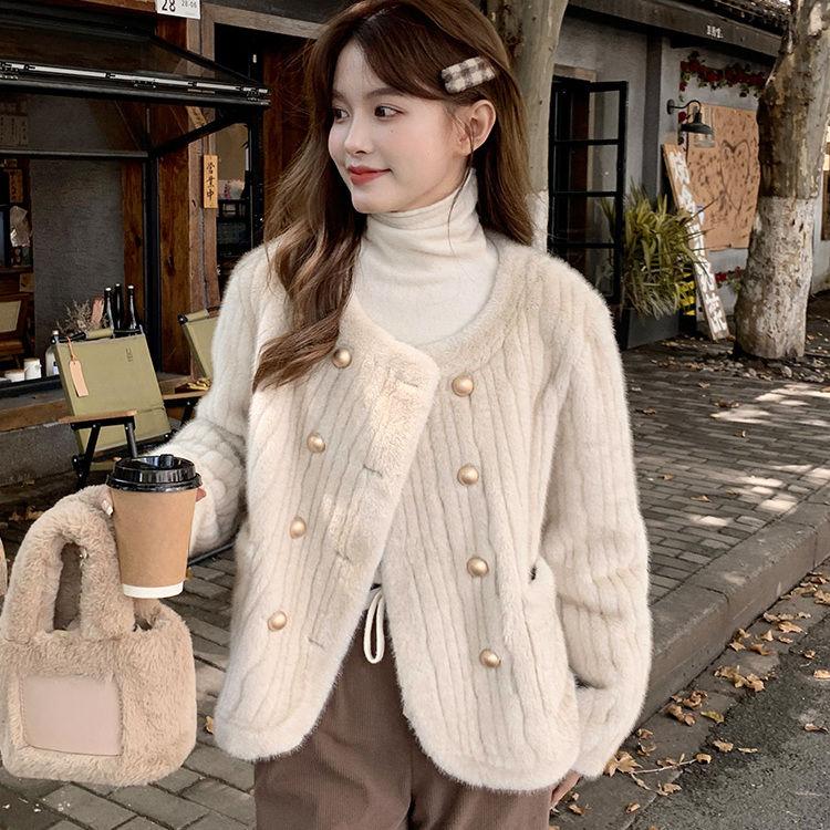 Winter  Faux Fur Coat Women Cotton-padded Double-breasted Thick Overcoat