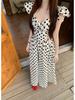 French Chic Polka Dot Summer Dress: Elegant Pleated Long Skirt with Slim Waist
