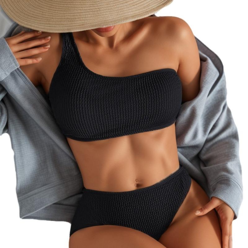 New swimsuit solid color snake cloth shoulder bikini split swimsuit women