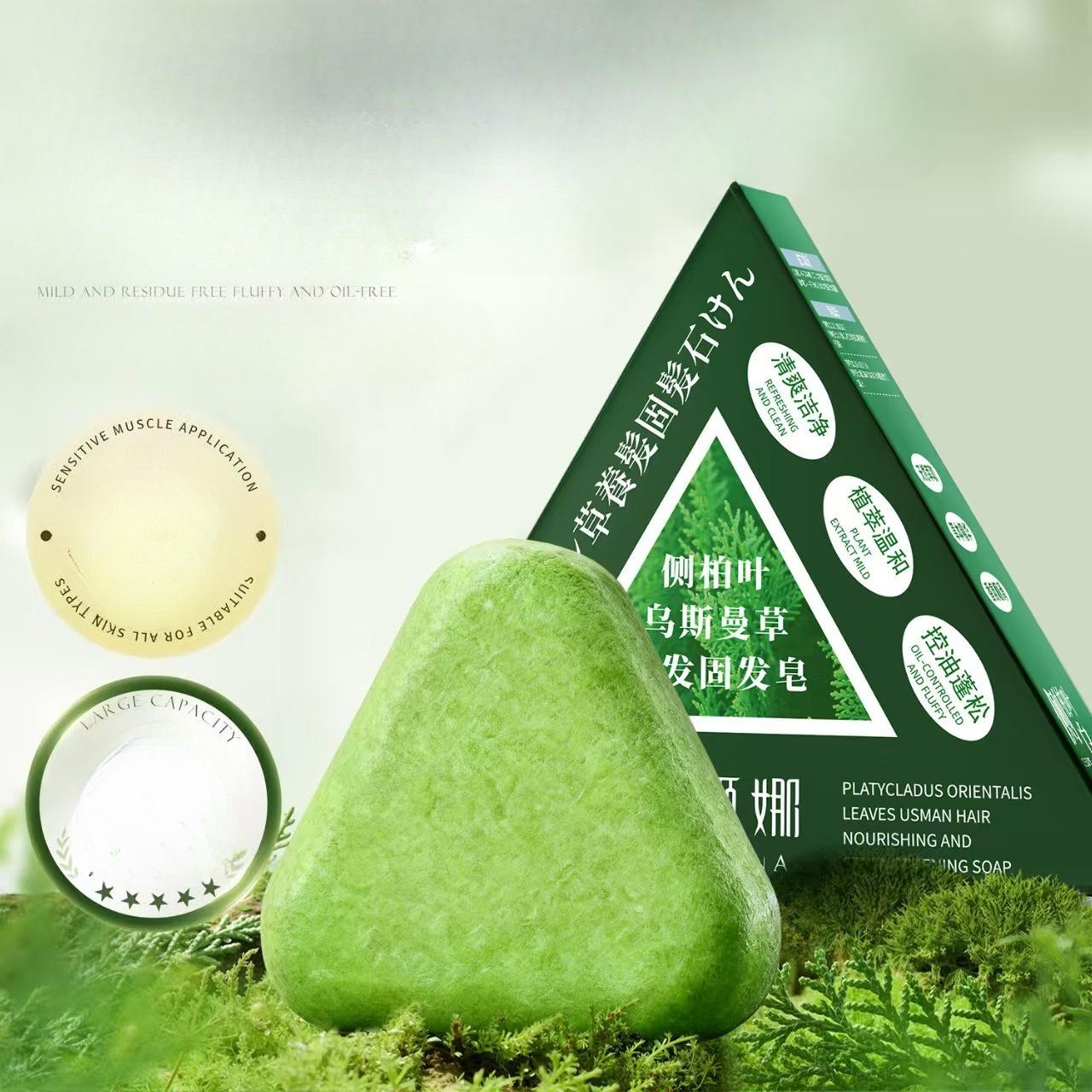 Твердый шампунь против выпадения волос с кипарисом и Хэ Шоу У светло-зеленый