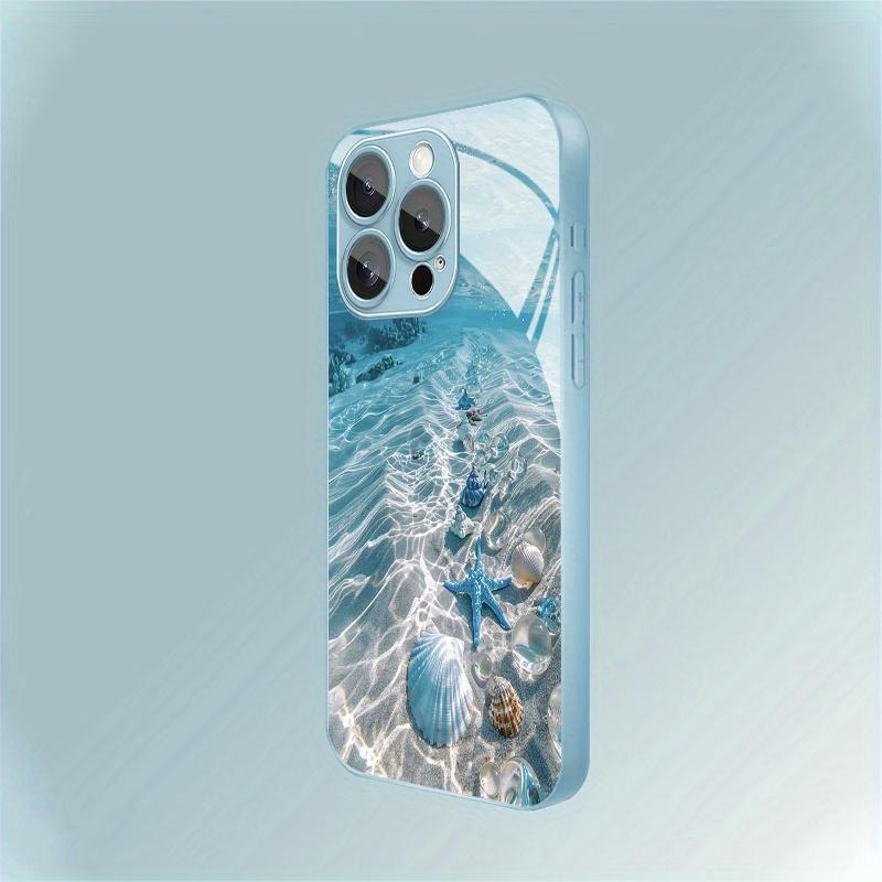 Blue Haibei Tempered Glass Phone Case Suitable for iPhone 17 16 15 14 13 12 11 Pro/Max/Plus Anti Drop and Shockproof Back Cover