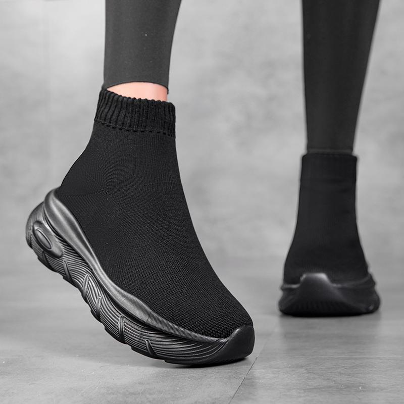 Unisex Winter High Top Sport Shoes Knitted Slip-On Lined Couple Matching Ankle Length Socks Sneakers