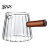 Glass Milk Cup Borosilicate Measuring Handle Pitcher Frothing with Wooden Handle High Clear Pouring Scale Vertical Pattern Decor for