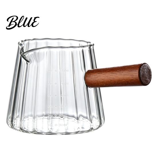 Glass Milk Cup Borosilicate Measuring Handle Pitcher Frothing with Wooden Handle High Clear Pouring Scale Vertical Pattern Decor for