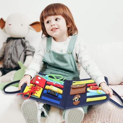 Montessori Hračky pro Děti Busy Board pro Miminka Dětská Tabule s Přezkami, Zipy, Knoflíky a Šněrováním Tréninková Pomůcka Hračky Hra pro Senzorický Rozvoj pro Batolata