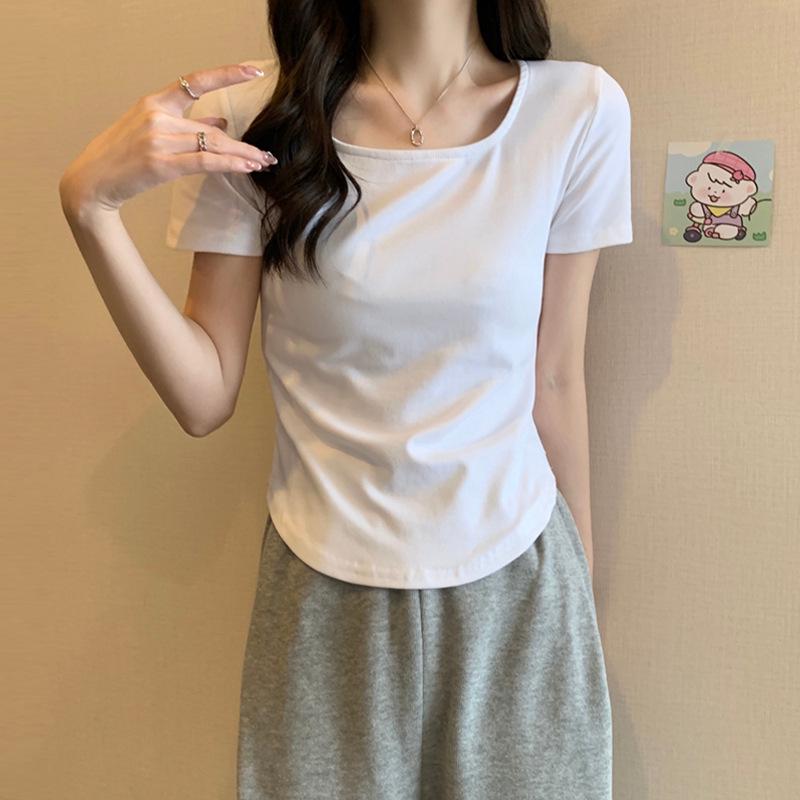 Summer 2025 Women's Slimming Round Neck Irregular Hem Trendy T-shirt