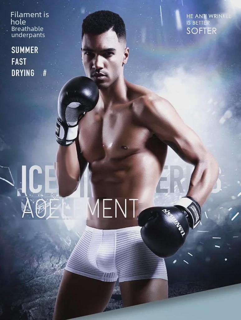Men's Youth Ice Silk Breathable Boxer Briefs - Comfortable, Transparent, Sexy Summer Underwear