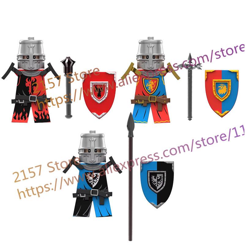 MOC Medieval Figure Building Block Castle Templar Knights Armor Militia Soldiers Gunners Shield Helmet Assembling Brick Toys S26