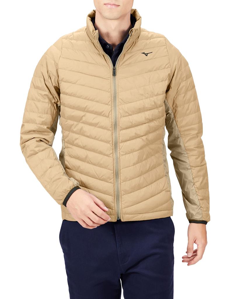 Mizuno Breath Thermo Move Down Golf Recycled Safari Size L Wear, Moisture-Wicking, Heat-Generating, Materials, E2ME2505, Beige,