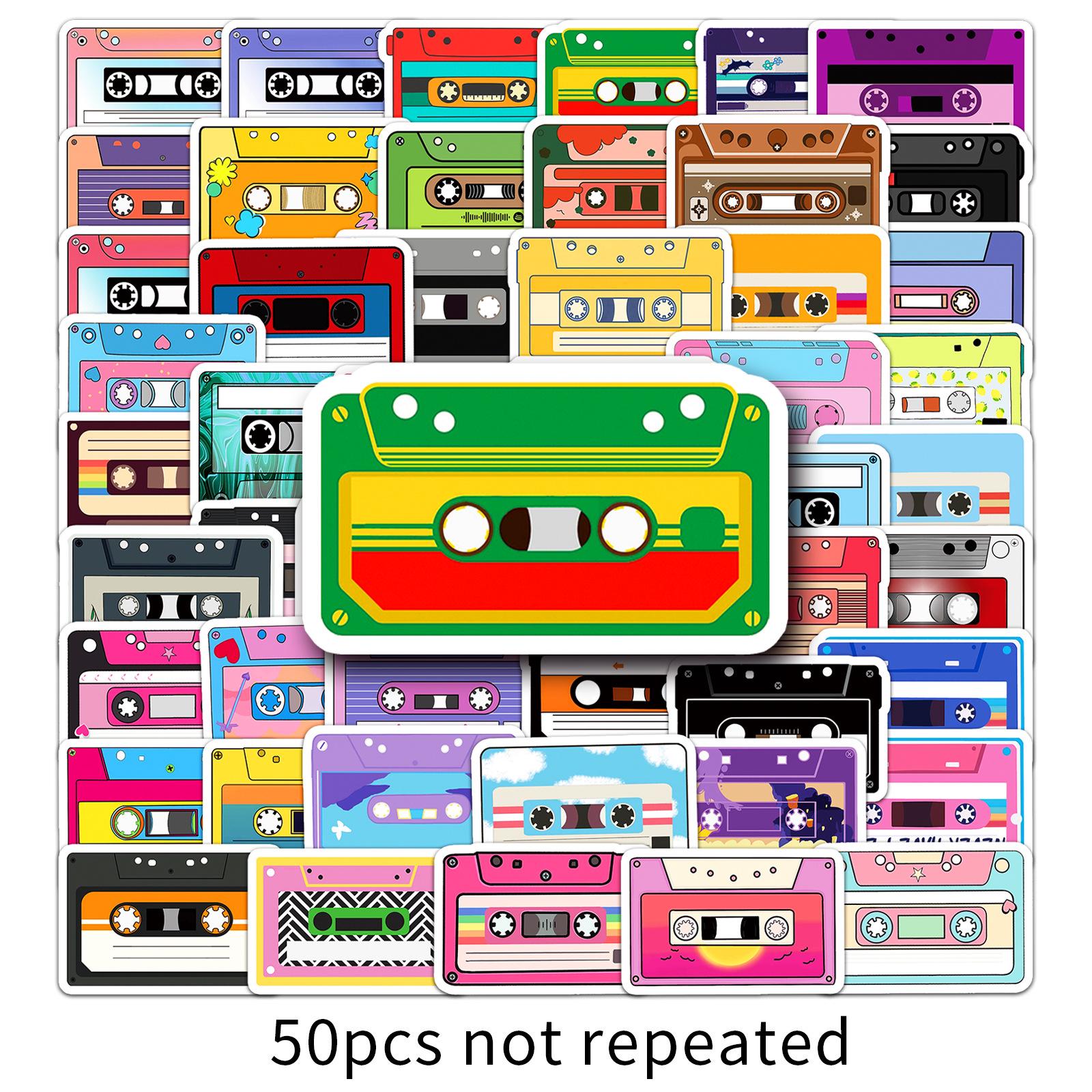 50 Colorful Trendy Cartoon Video Tape Stickers: Waterproof for Suitcase, Computer, Planner