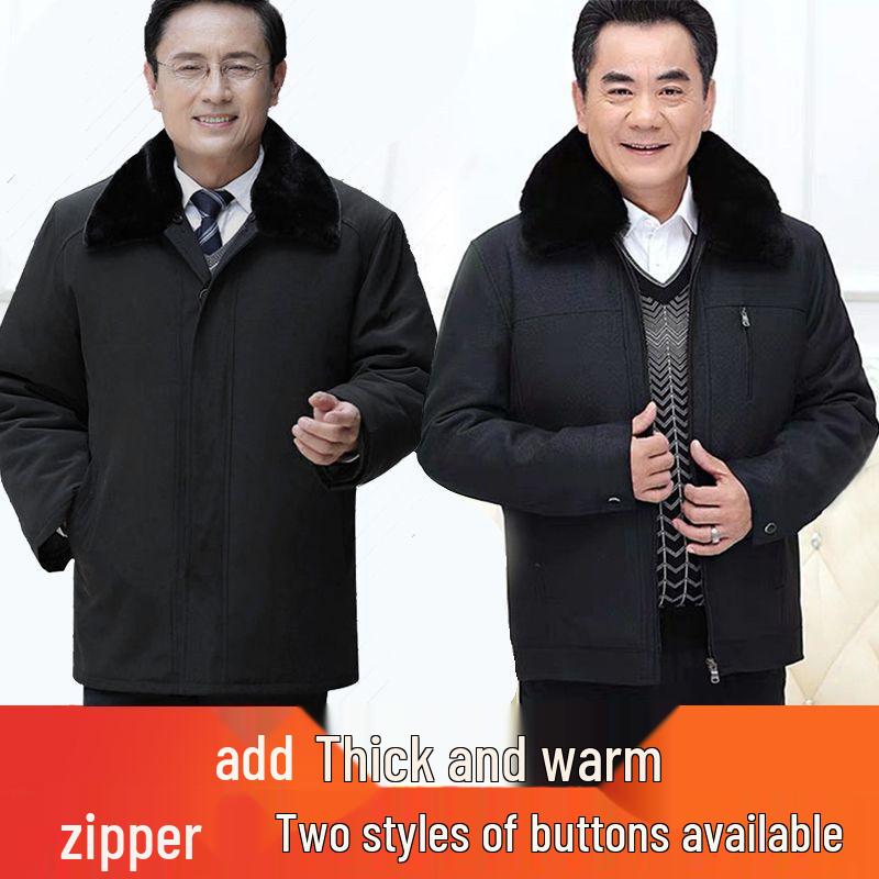 Mid-length Men's Winter Jacket: Warm, Thickened Cotton with Velvet, Genuine Product for Middle-aged and Elderly.